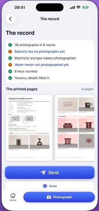 The printed schedule of condition with numbered dated photographs and a declaration